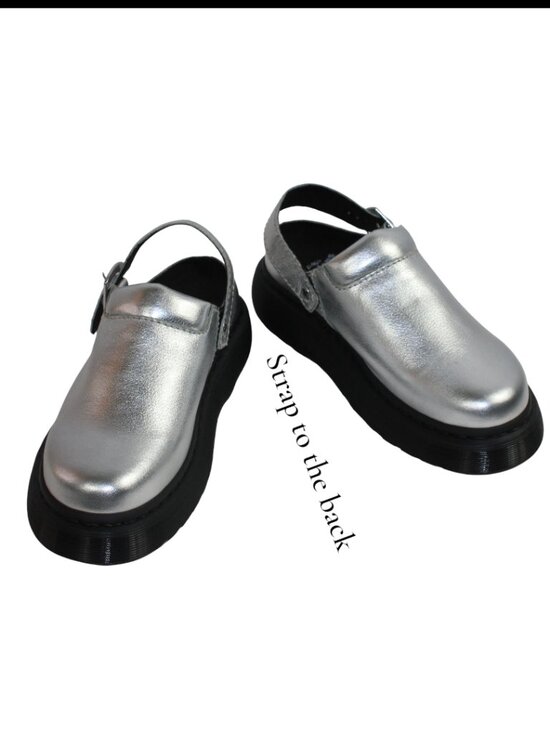 Dr. Martens Laketen Silver Leather Platform Chunky Convertible Sling Back Clog - Picture 8 of 10